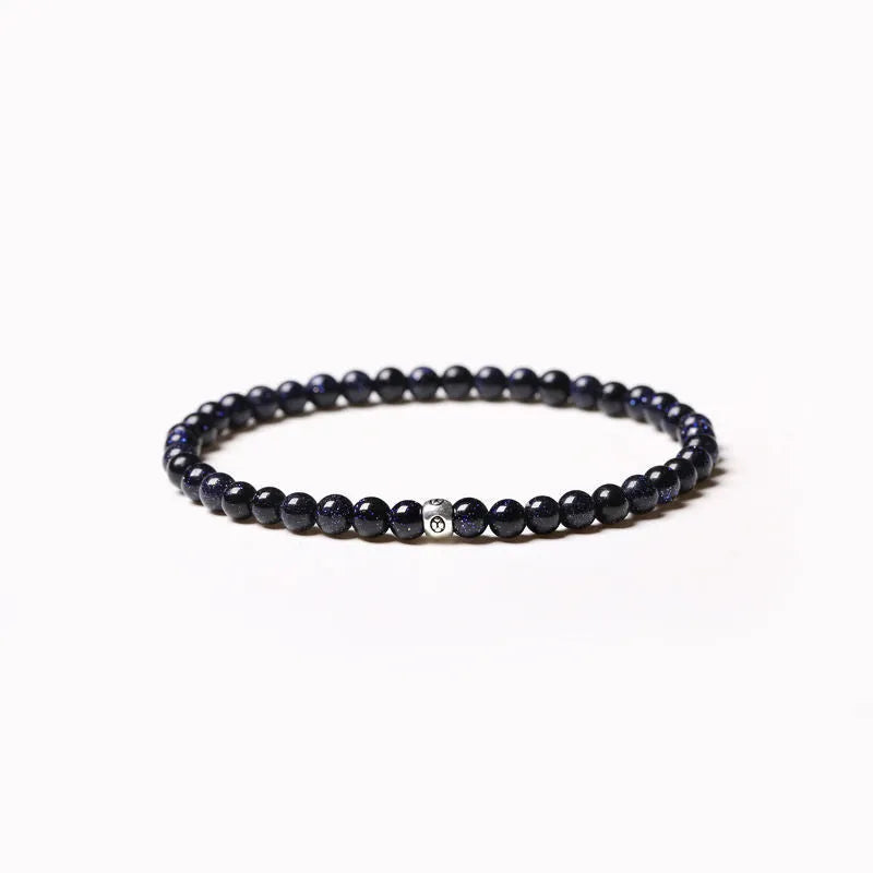 Geometric agate bracelet with obsidian, blue san, and black agate 4mm beads in electroplated finish