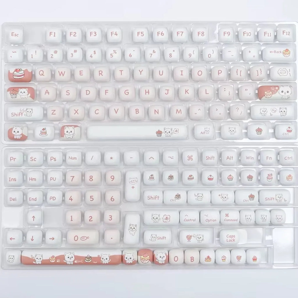 Dessert cat themed mechanical keyboard key caps with MOG round design in complete set