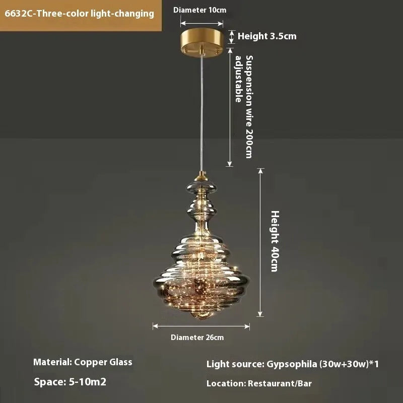 Modern simple style glass chandelier ceiling lamp with adjustable cord and remote control.