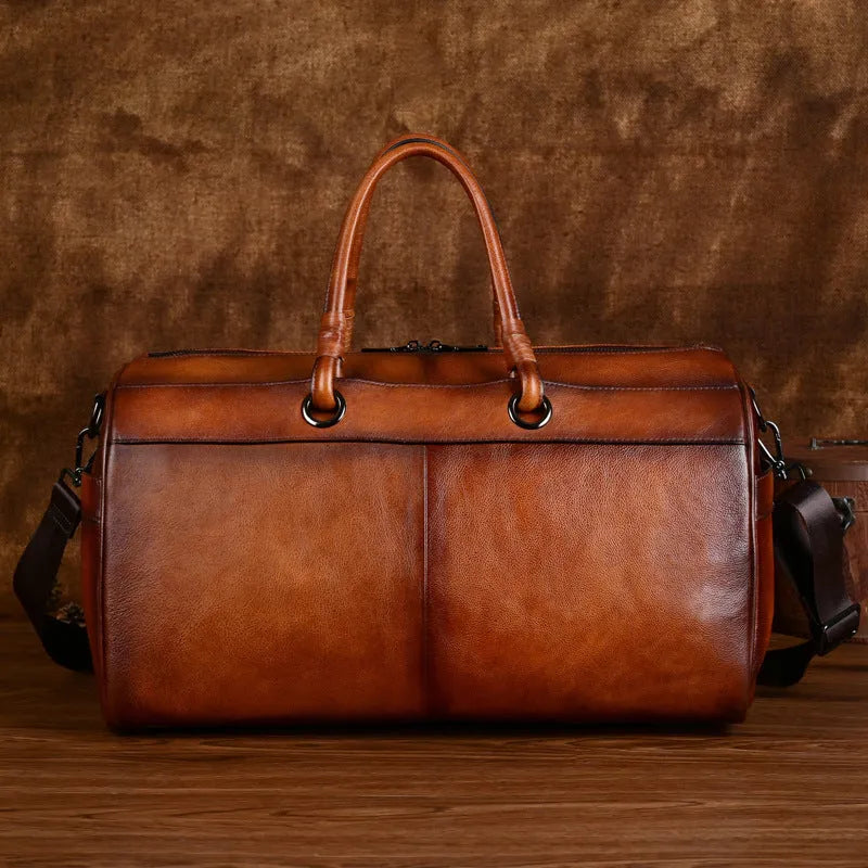 Handmade retro leather bag made from first layer cowhide with below 20L capacity