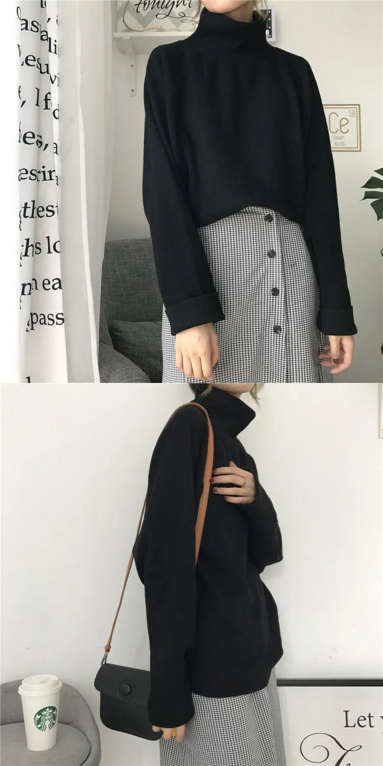 Women's solid colour polyester top with a half-high collar and long sleeves in a loose fit.