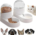 White automatic cat feeder and water dispenser set with wave-shaped design on a floor.