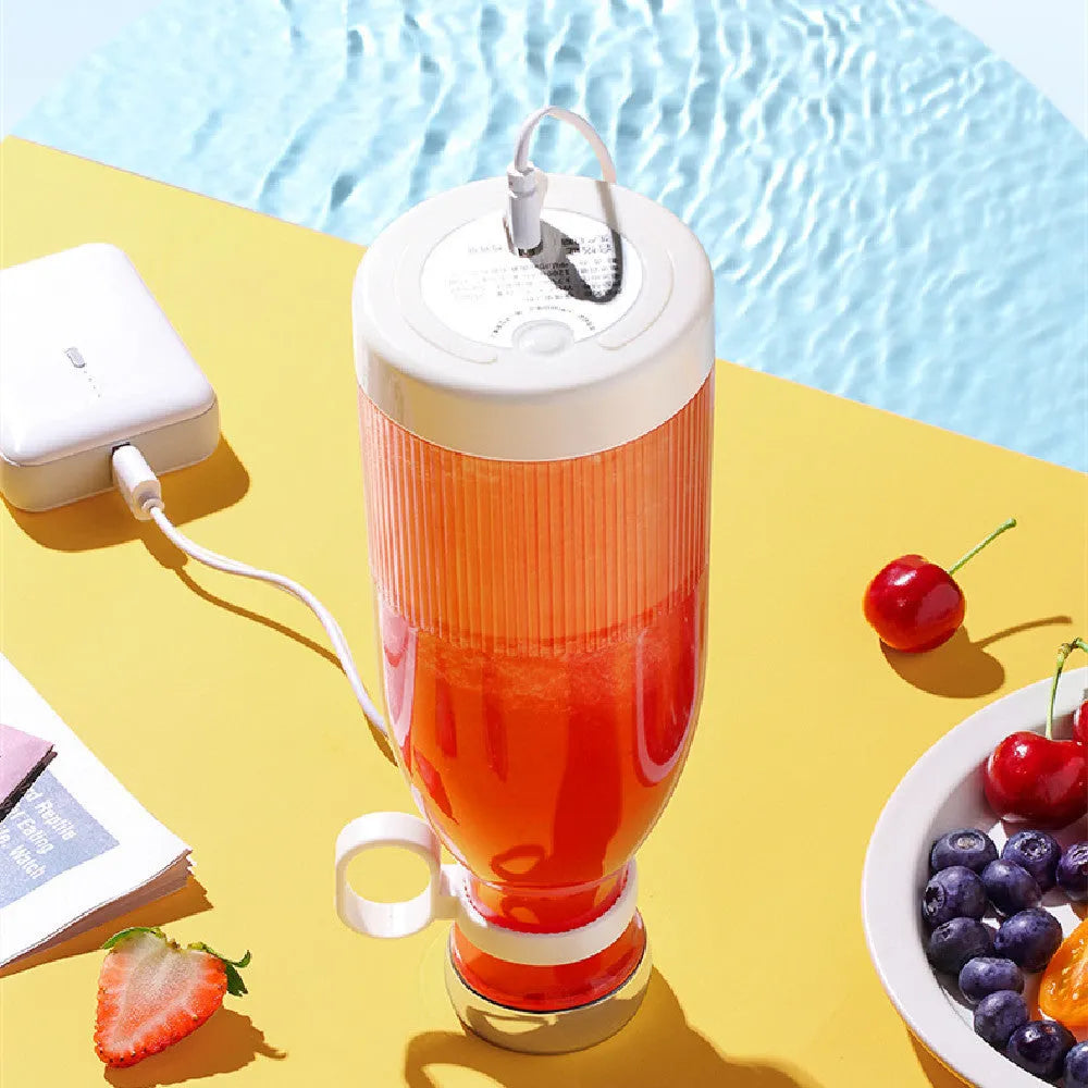 Portable USB charging juice cup blender with four cutter heads in blue colour