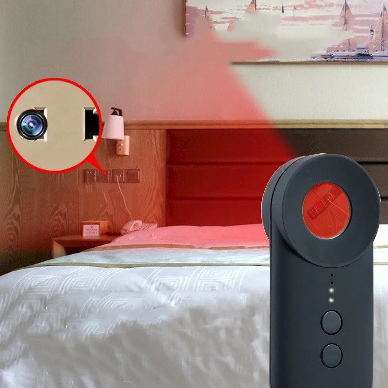 Black GPS detector and hidden camera finder unit with USB charging cable