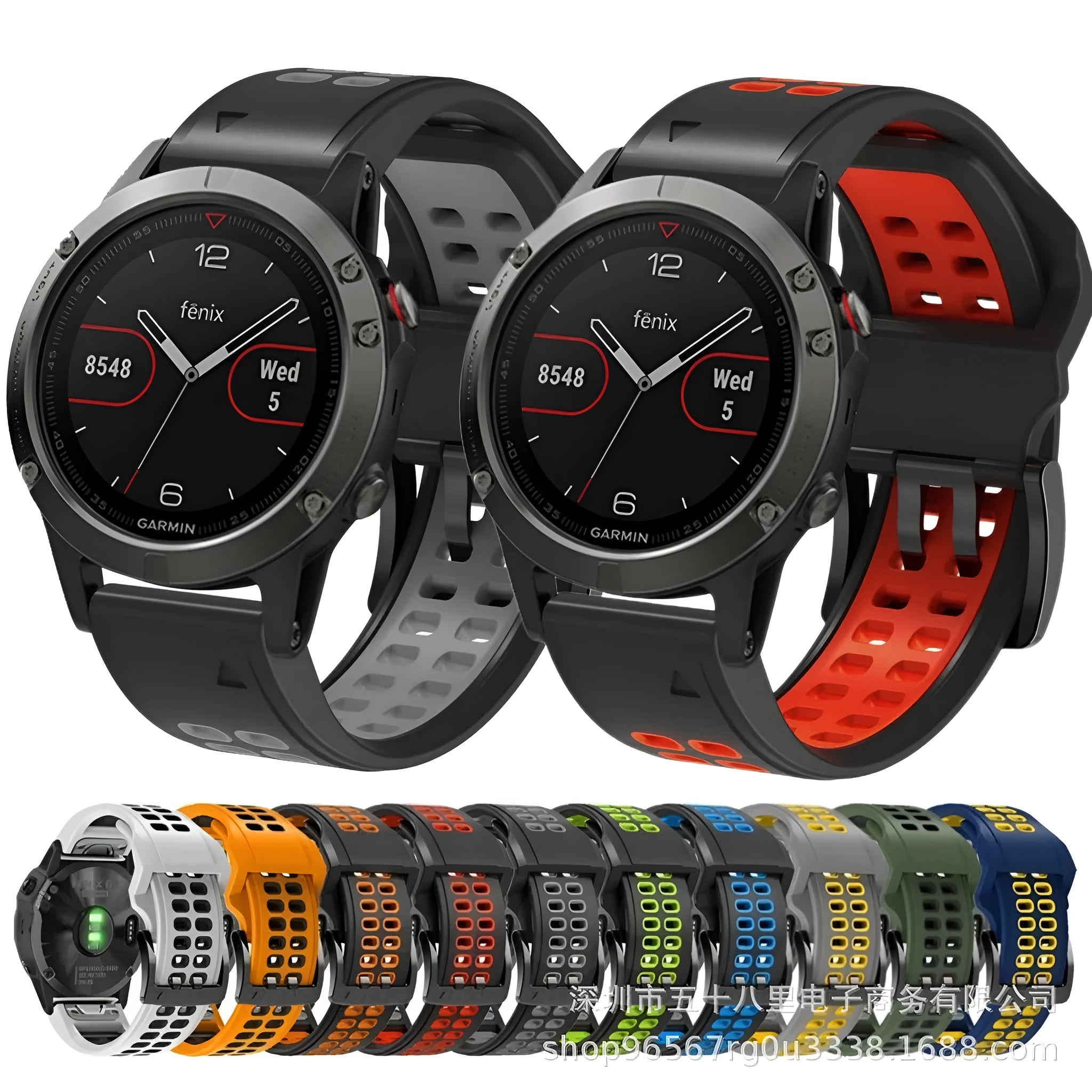 Quick release double row hole silicone watch strap in a two-tone colour on a watch.