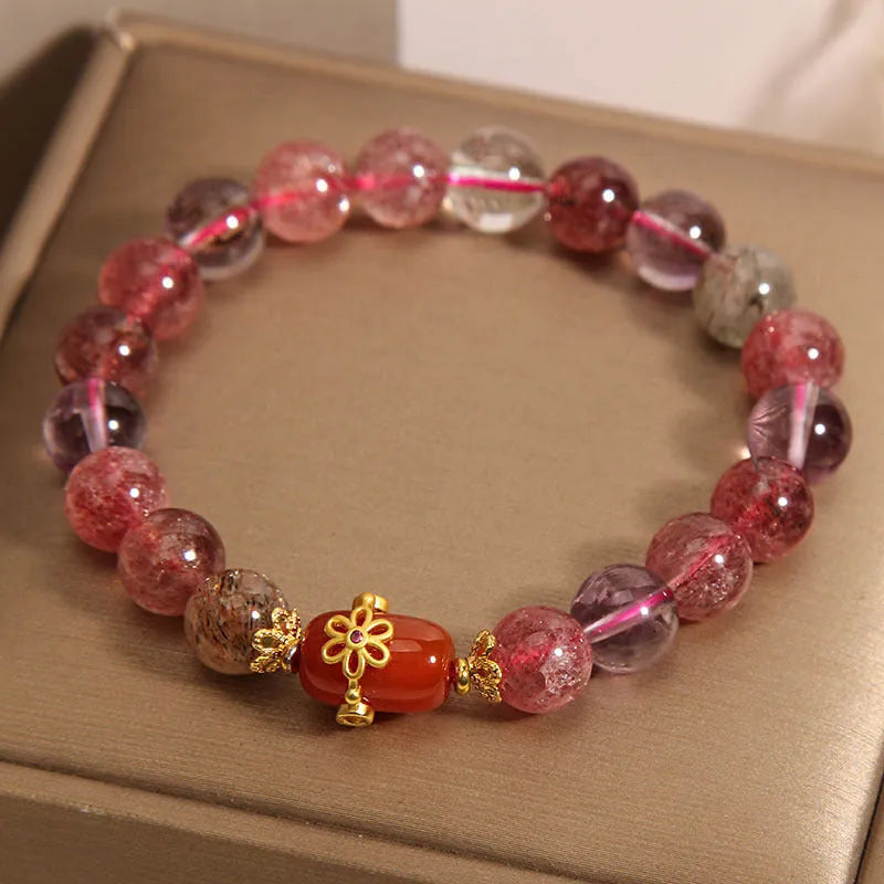 Natural Super Seven crystal bracelet Red Agate colour women light luxury jewellery