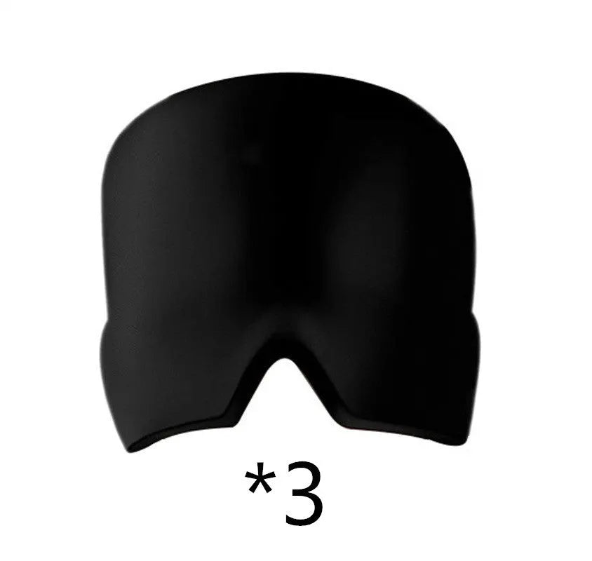 Black elastic cloth gel eye mask for headache relief measuring 22cm by 17cm