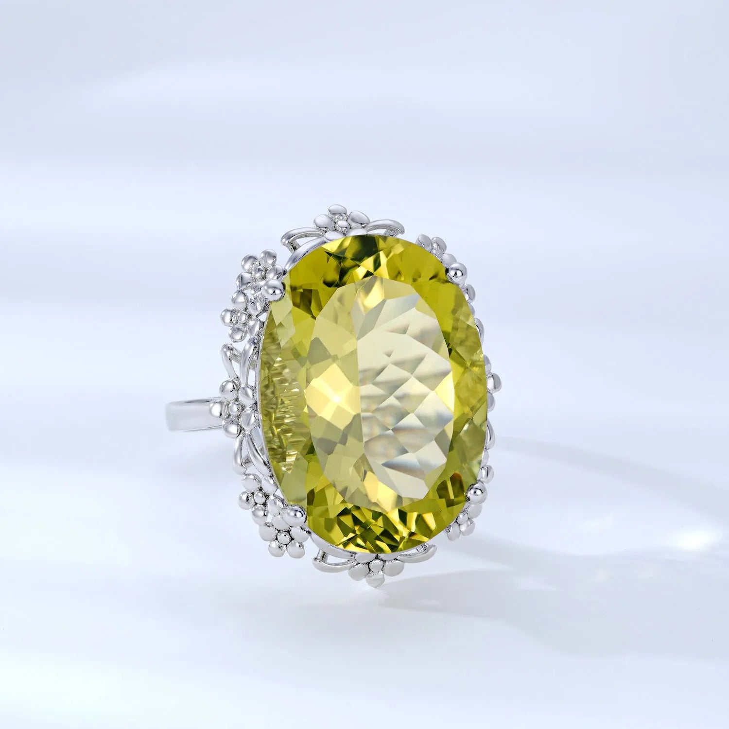 Natural lemon crystal ring S925 silver geometric design for women white colour size No.7