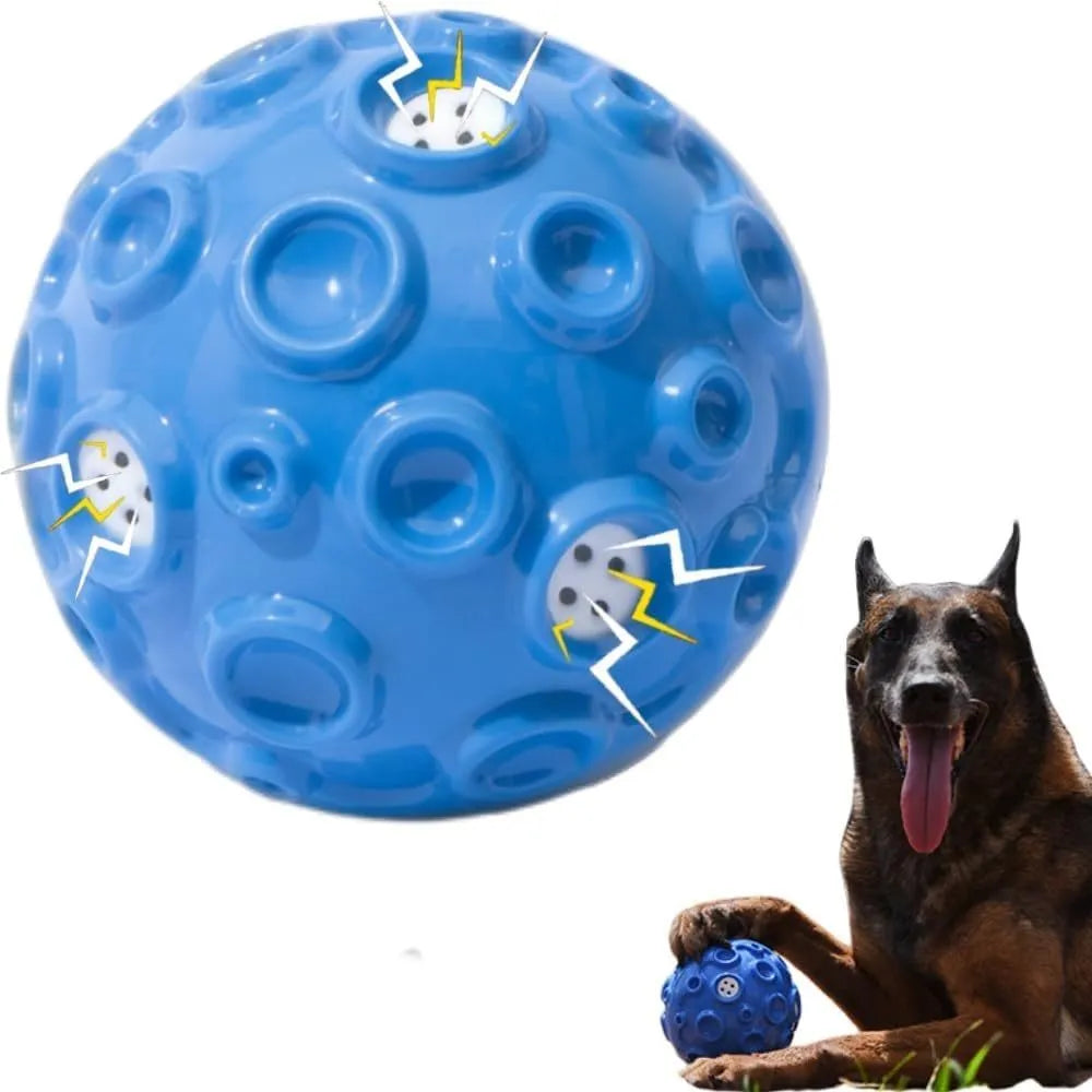 Colourful natural rubber dog toy ball with textured meteorite bumps for aggressive chewers with squeaky sound