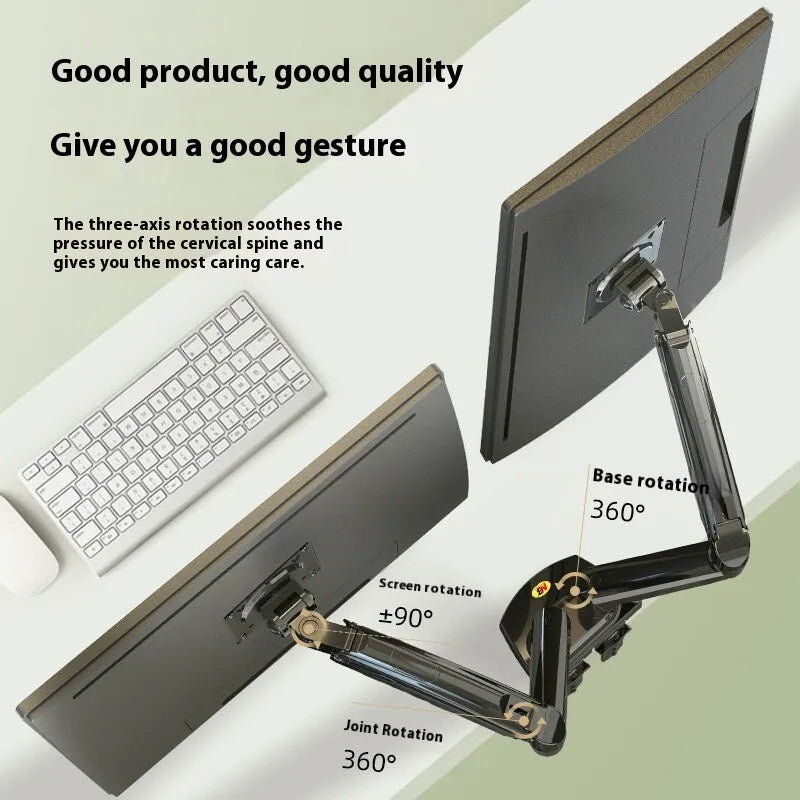 Dual computer monitor desk mount bracket in aluminium alloy with mechanical lifting arms