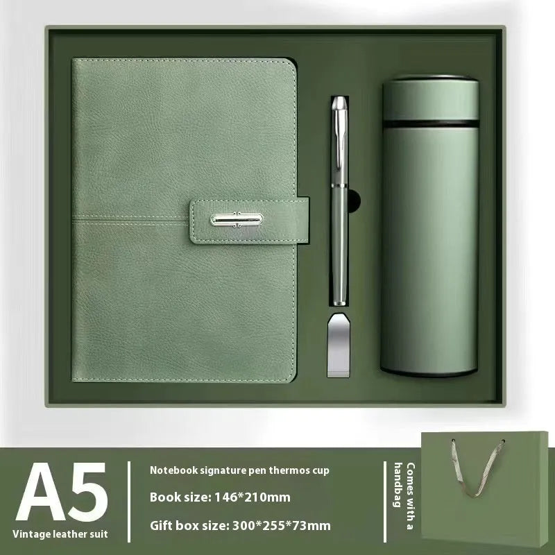 Custom A5 notebook with imitation leather cover in Business Black showing wood-free paper interior pages