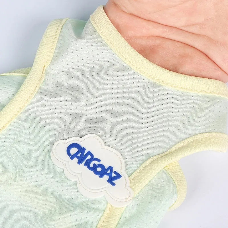 Grass green polyester cat summer vest with sports styling for indoor or warm-weather use