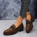 Leopard print slip-on suede pumps with pointed toe and chunky rubber sole in pink colour