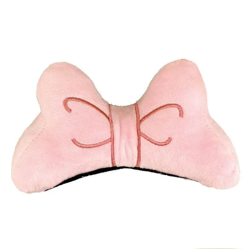 Plush bow tie helmet decoration in bright red, peach pink, and rose pink colours