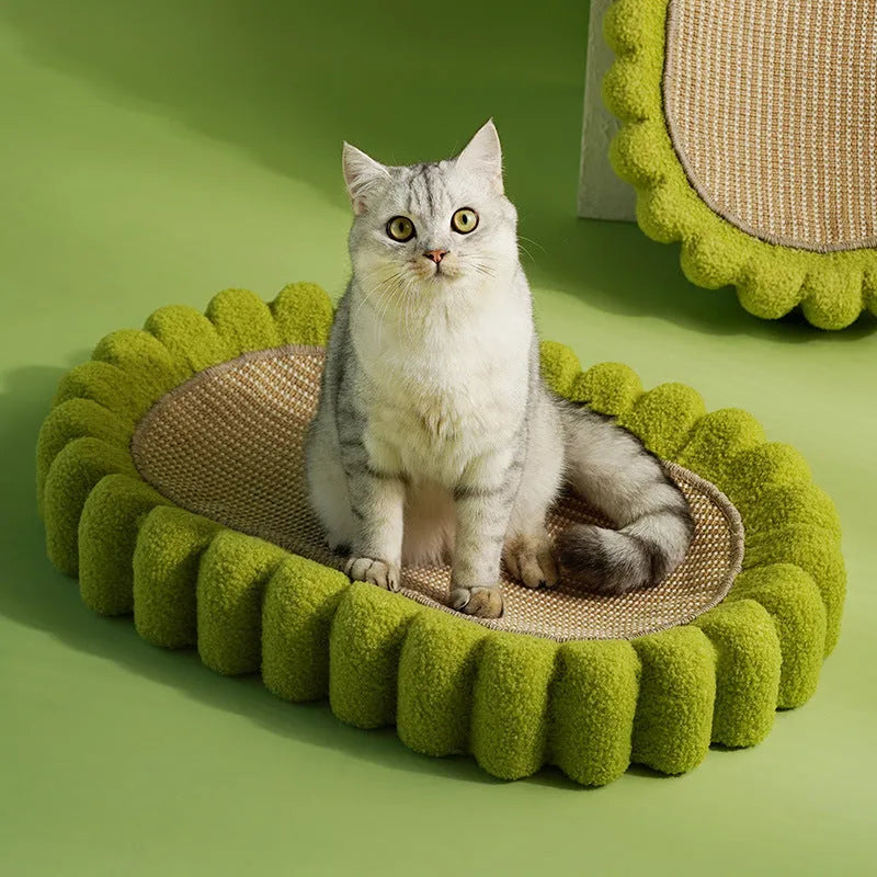 Green oval cat scratch pad bowl measuring 650mm with high hardness sisal scratching surface