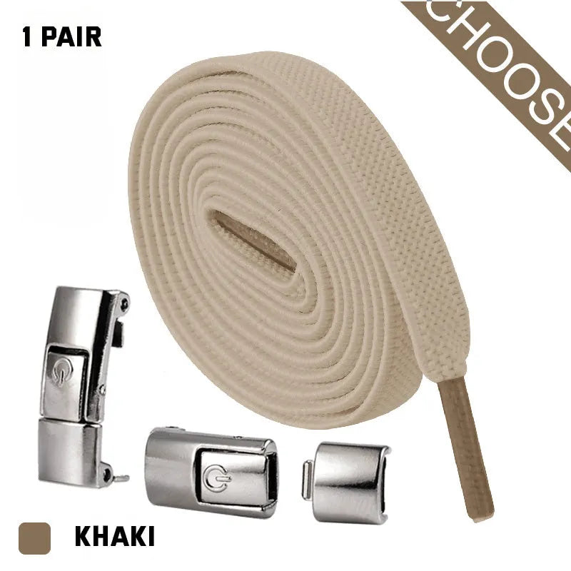 Press lock elastic shoelace with 8mm flat width and cotton weave on a trainer.