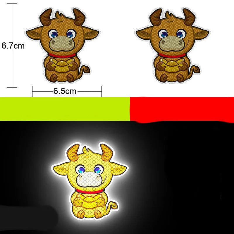 A pair of diamond reflective film warning stickers for vehicles, showing sample designs.