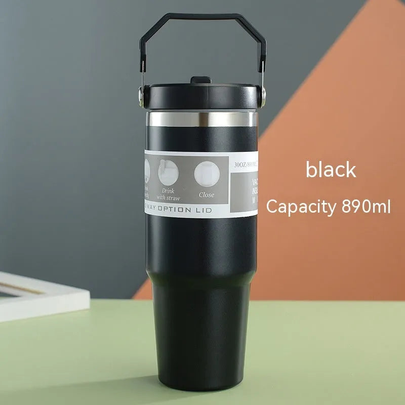 30oz insulated stainless steel travel tumbler with powder-coated finish and splash-proof sliding lid