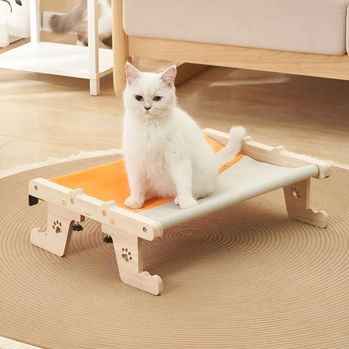 Wooden cat hanging bed hammock showing seven different style installation options