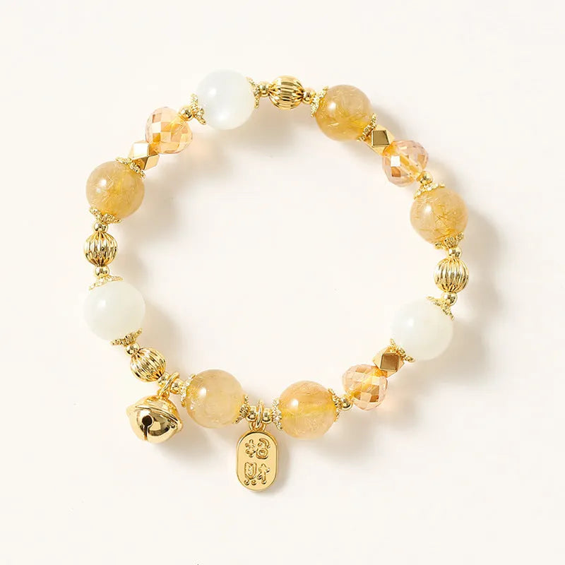 Gold electroplated rutilated quartz crystal bracelet with adjustable band in Korean style