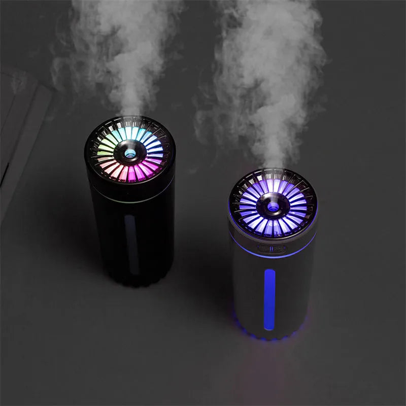 Wireless air humidifier with colorful lights, 69x69x125mm, black 9301A rechargeable model in car cup holder
