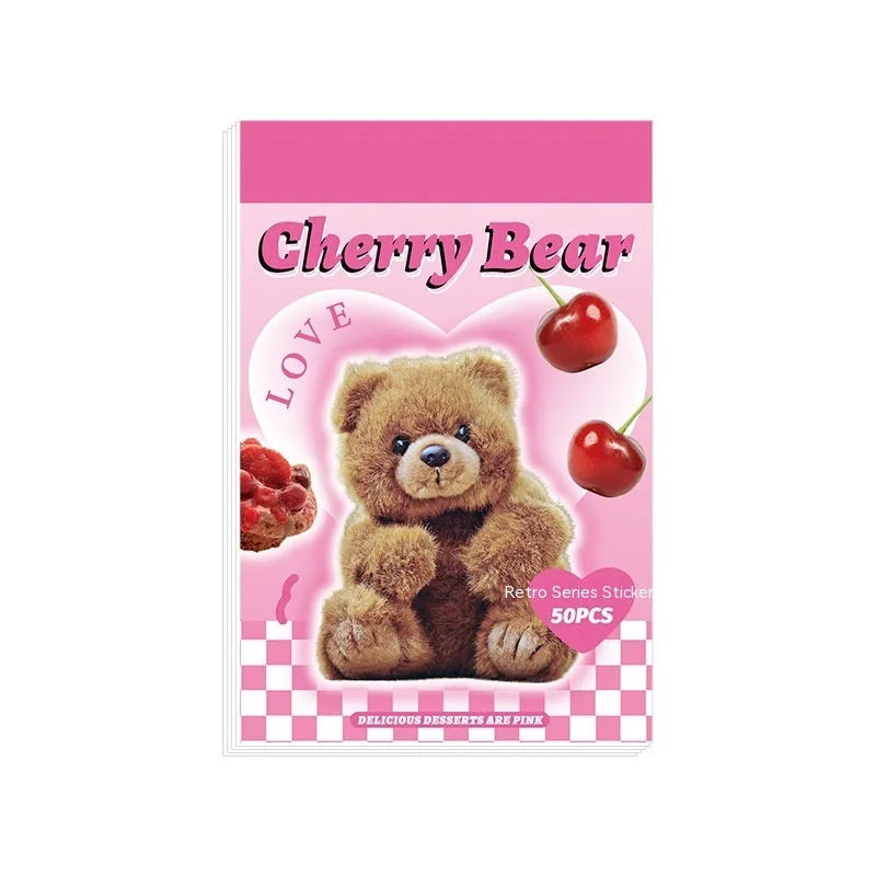 American retro cartoon sticker book open to show 4x6cm sheets in various colours including pink and black.