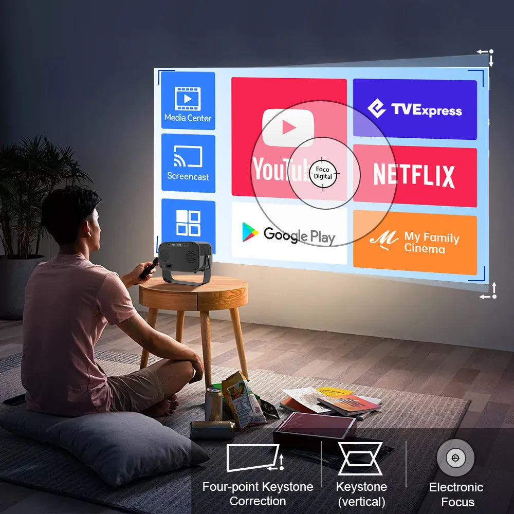 Black portable HD projector with Android system and remote control