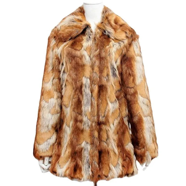 Women's slim-fit tiger print faux fur jacket on a hanger, showing long sleeves and medium length.