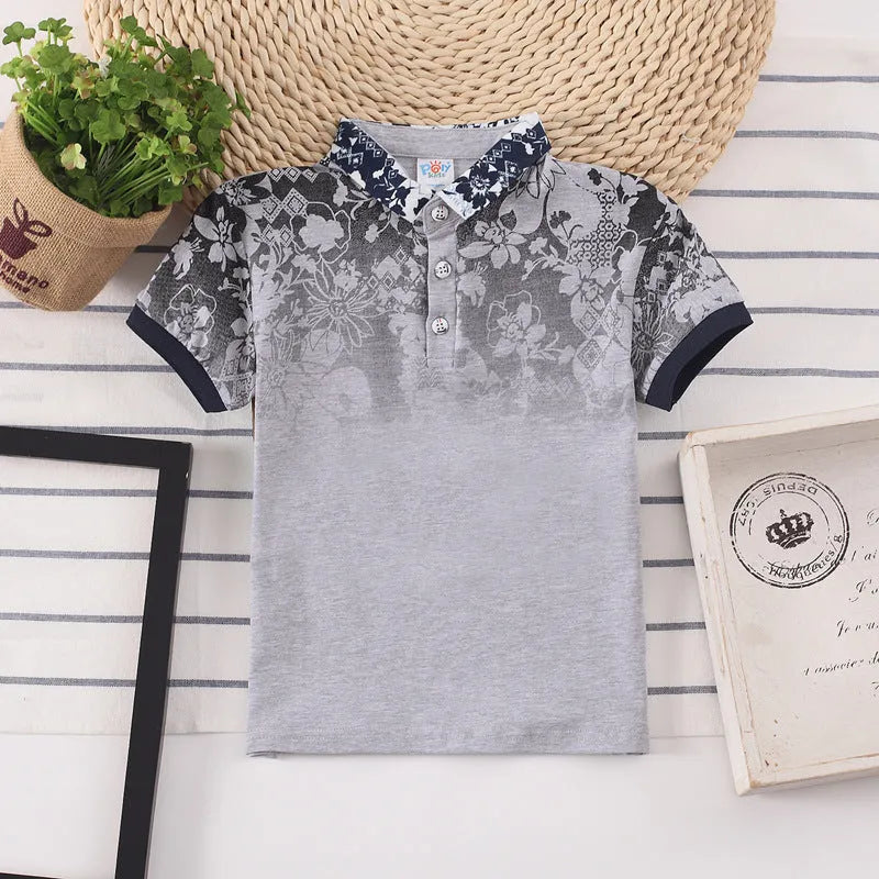 Children's short sleeve cotton polo shirt with lapel collar in solid colours