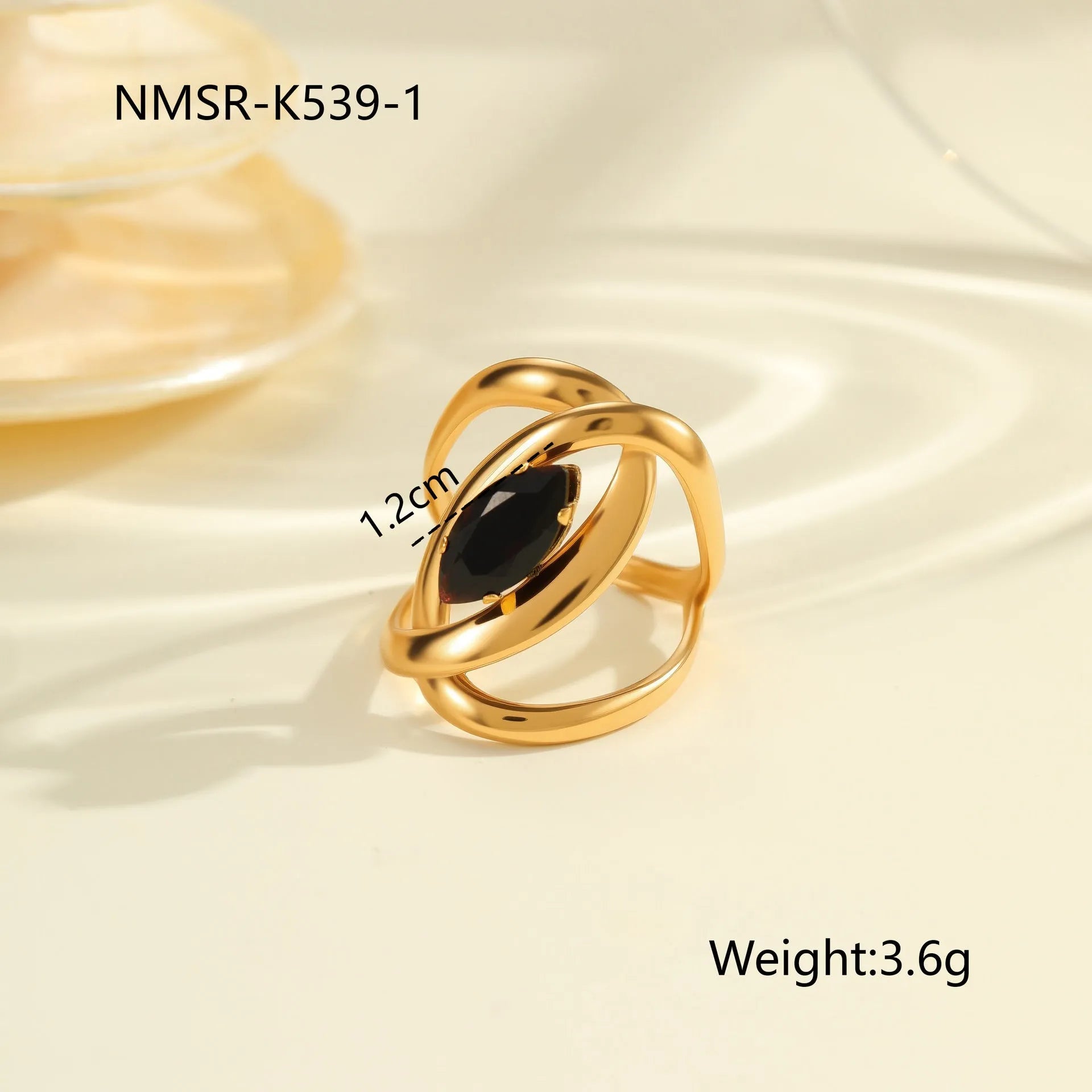Open mouth adjustable titanium steel ring with geometric design and inlaid zircon details