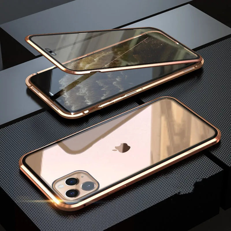 Glass anti-spy clamshell phone case for iPhone in multiple colour options