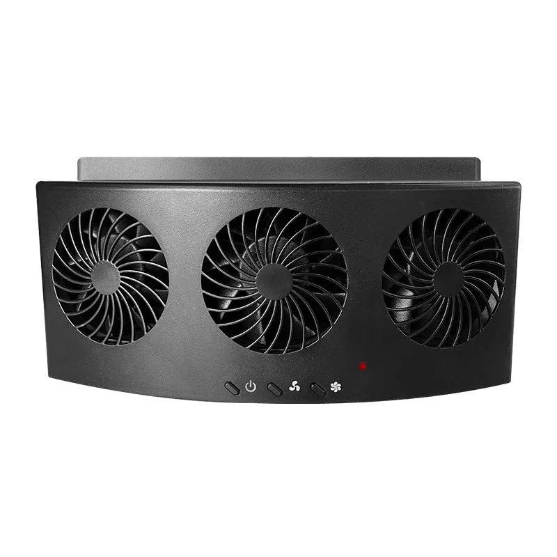 Black and white USB-powered car ventilation fan measuring 23cm with 1.5m cable