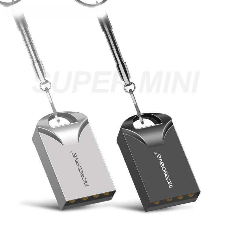 Mini metal USB flash drive in black or silver measuring 23x12x8mm with capacities from 4GB to 128GB