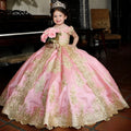 Girls floor-length cotton blend pettiskirt evening dress with lace in pink