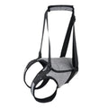 Grey neoprene dog recovery belt for injured rear leg support with adjustable sizing