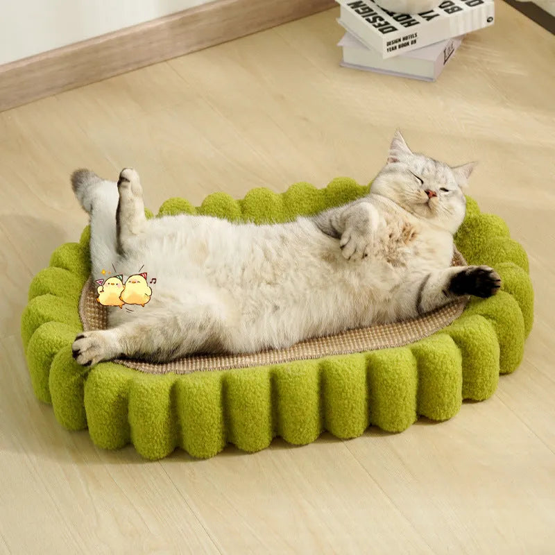 Green oval cat scratch pad bowl measuring 650mm with high hardness sisal scratching surface