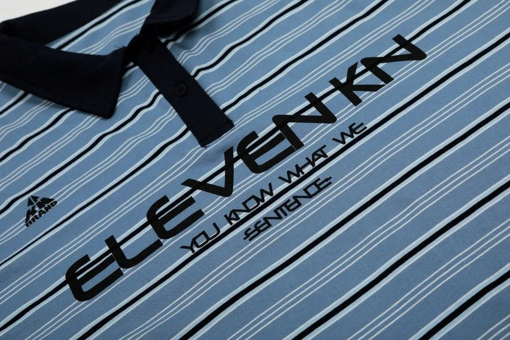 Blue stripe vintage short-sleeved polo shirt with loose fit on man