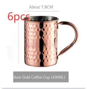 Stainless steel Moscow Mule cup with copper-plated finish in hammered and plain styles.