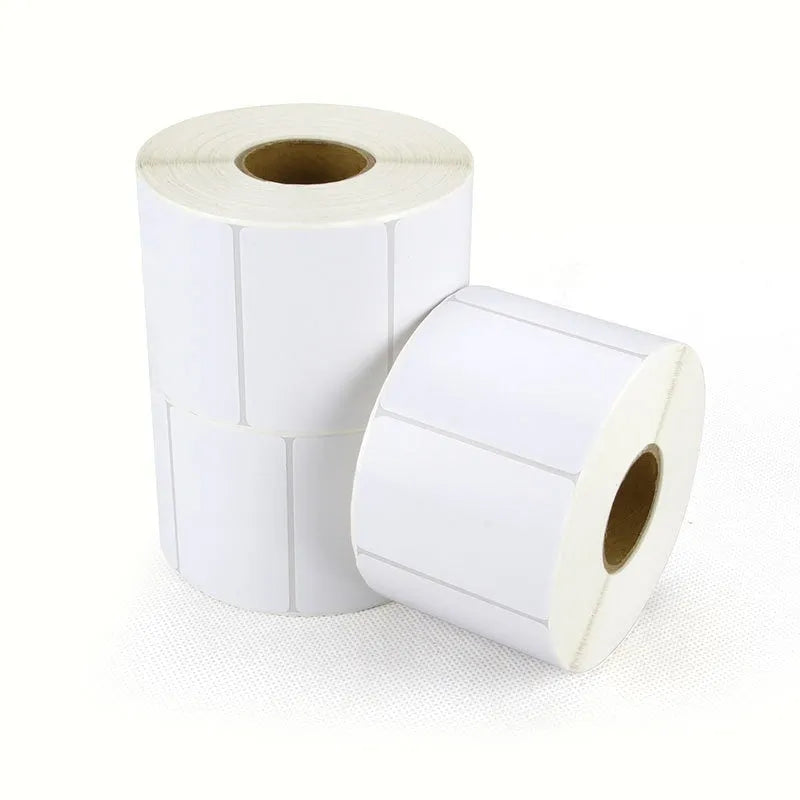 Roll of 40x40mm bright white thermal synthetic paper labels for retail pricing