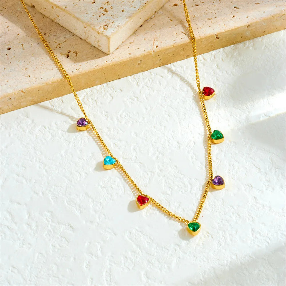 Women's gold-plated stainless steel heart necklace with adjustable chain