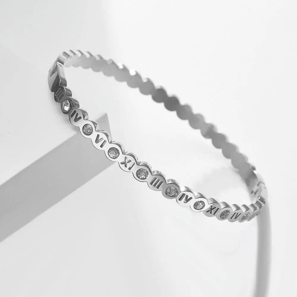 Korean style titanium steel bracelet with number detailing in gold, rose gold, or steel colour options