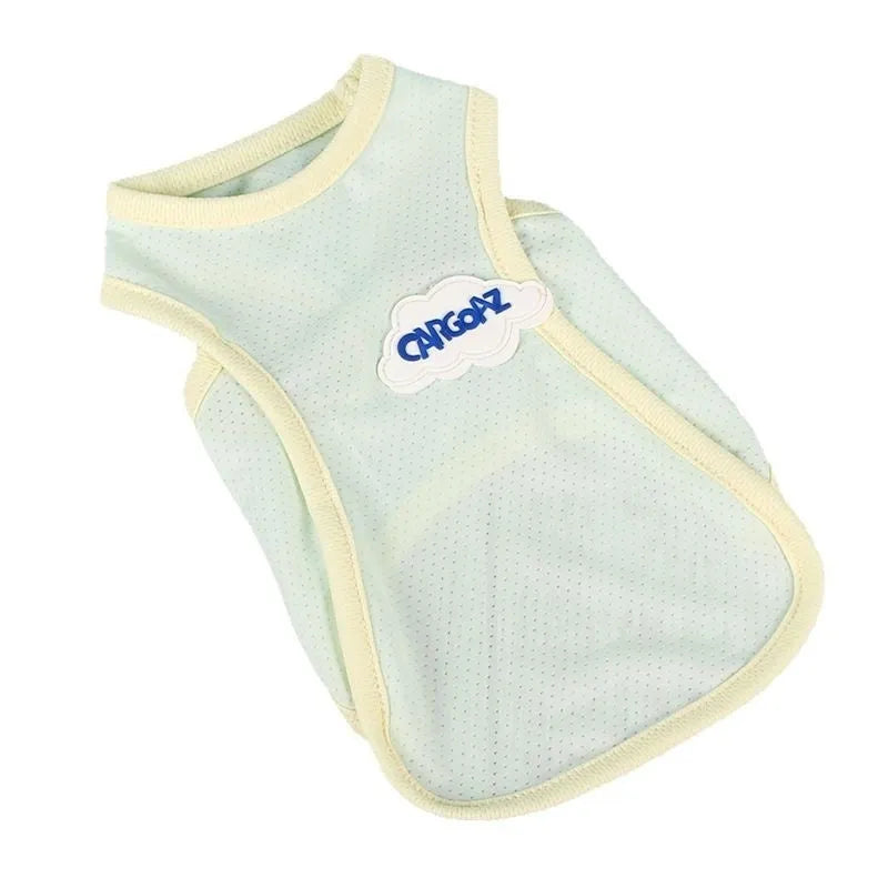 Grass green polyester cat summer vest with sports styling for indoor or warm-weather use