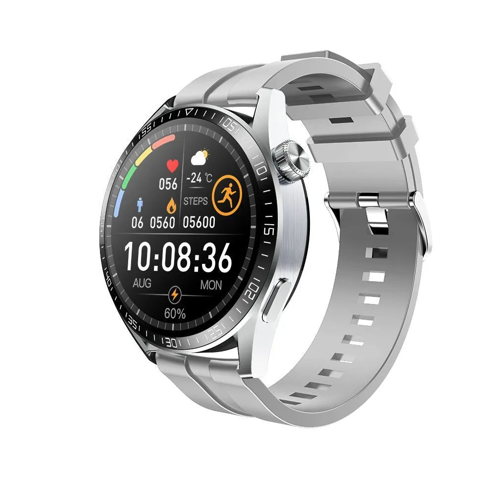 Black GS3 Max smartwatch on wrist showing home screen with time and health stats.