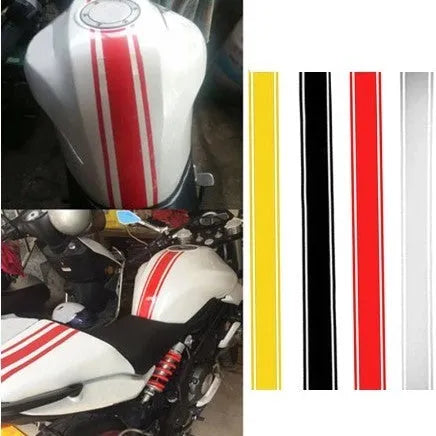 Motorcycle reflective pinstripe decal sheet for petrol tank lid customisation.