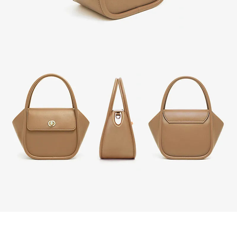 Women's wing-shaped leather tote bag with latch closure and cross-body strap in four colour options