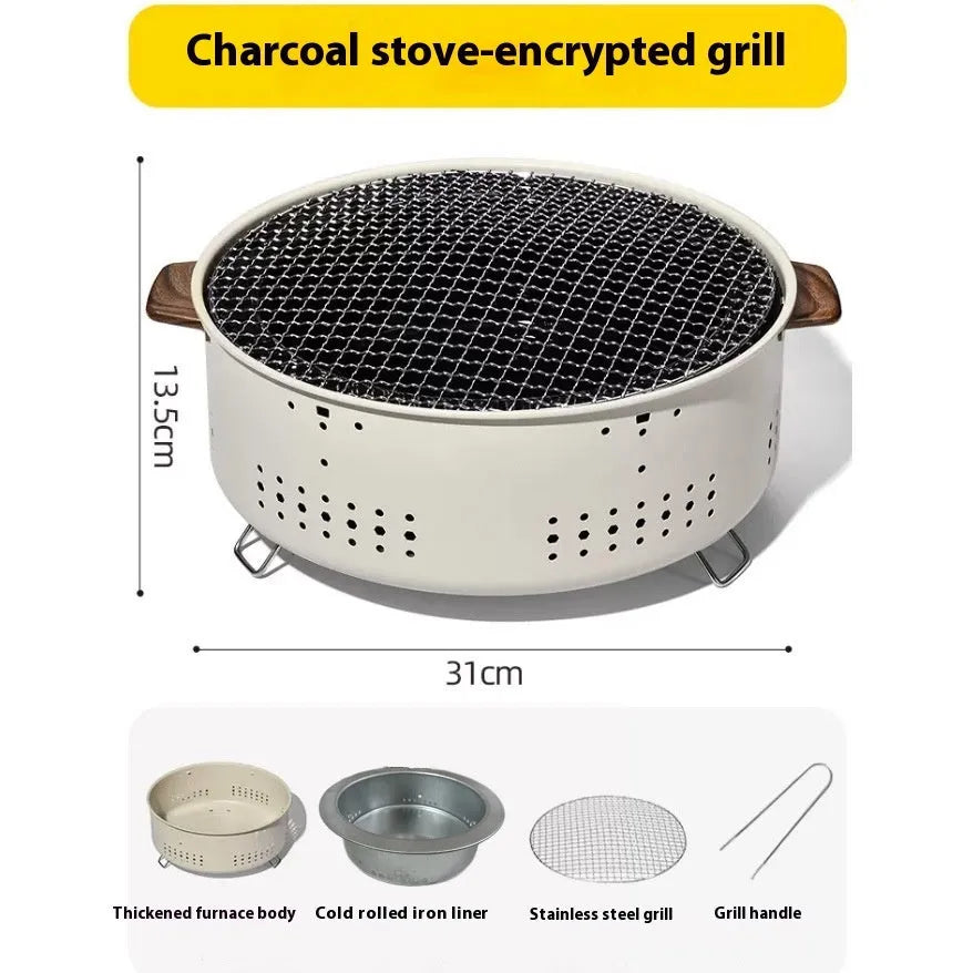 Portable indoor charcoal stove with grill rack disk for 3-5 person cooking