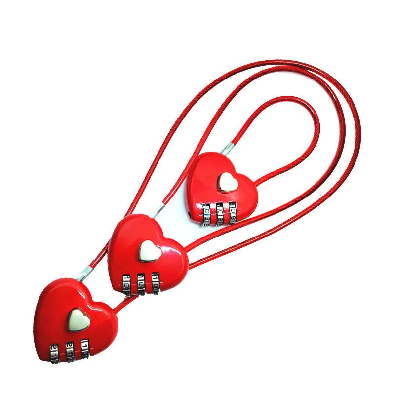 Peach heart shaped wire rope lock for bicycle helmets in various colours and steel cable lengths