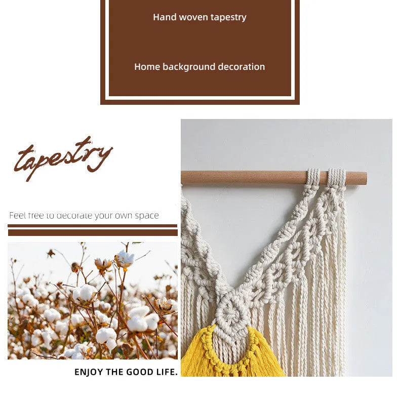 Nordic style creamy white cotton wall tapestry with hand-made weaving texture