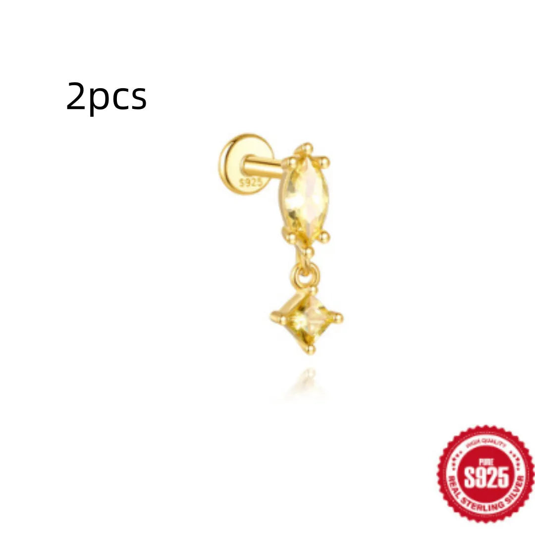 S925 sterling silver water drop earrings with a flat spiral geometric design in a gold tone.