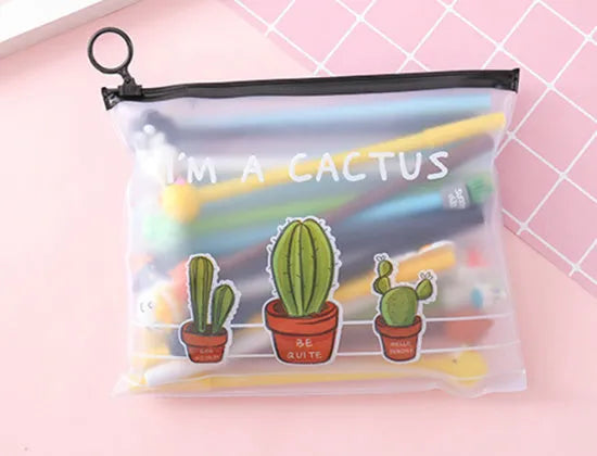 Marvel 20-pack 0.5mm black ballpoint pens with cactus cartoon designs in plastic case